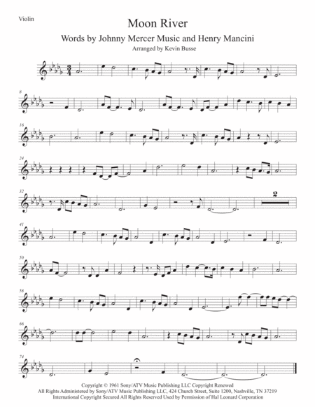 Free Sheet Music Moon River Original Key Violin