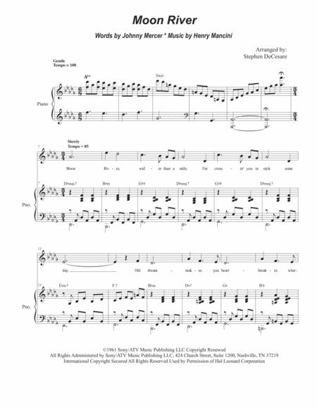 Free Sheet Music Moon River Vocal Solo