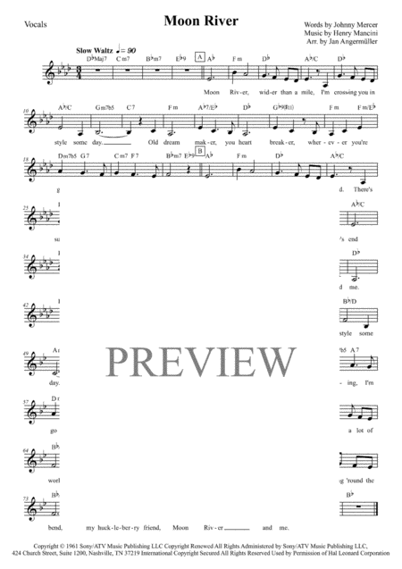 Moon River Vocals W Chords Key Ab Major Sheet Music