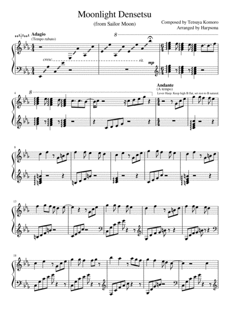 Moonlight Densetsu From Sailor Moon Harp Solo Sheet Music