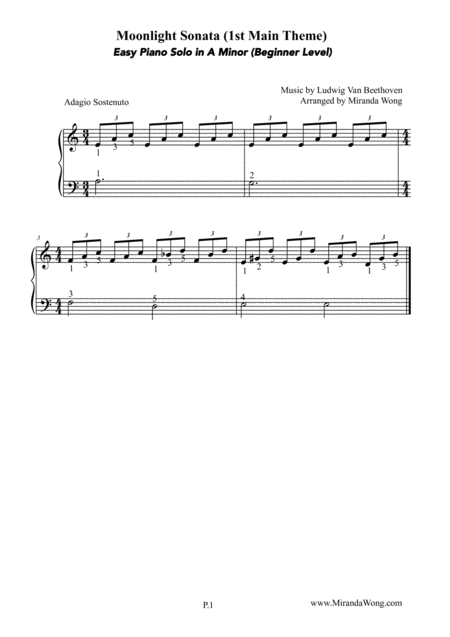 Free Sheet Music Moonlight Sonata Easy Piano Solo In A Minor