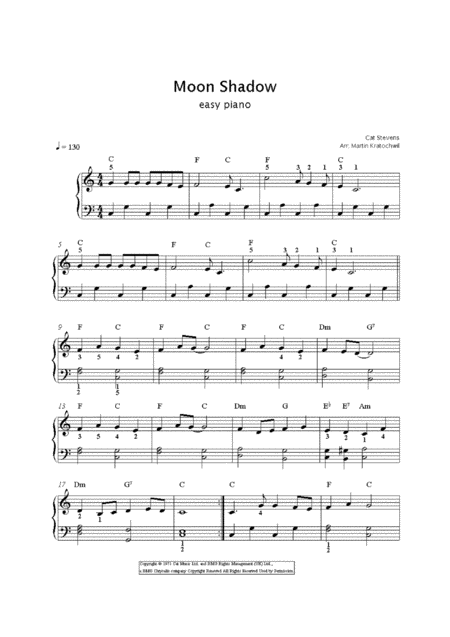 Free Sheet Music Moonshadow Easy Piano