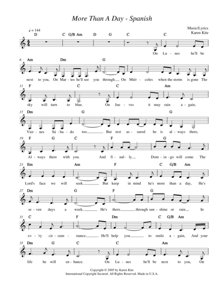 More Than A Day Spanish Version Sheet Music