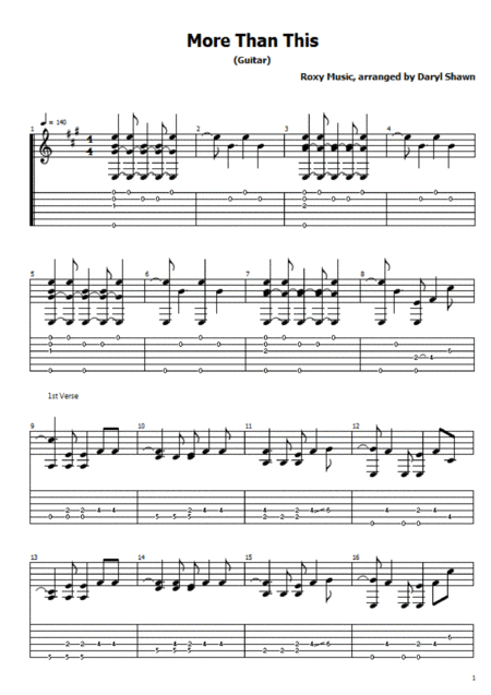 More Than This For Solo Fingerstyle Guitar Sheet Music