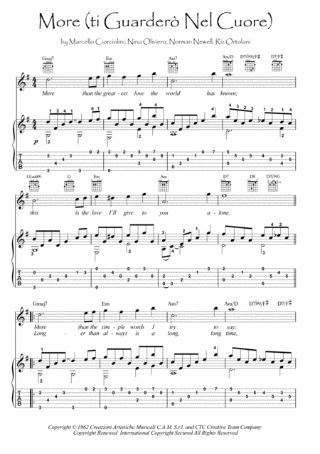 More Ti Guarder Nel Cuore Fingerstyle Guitar Sheet Music