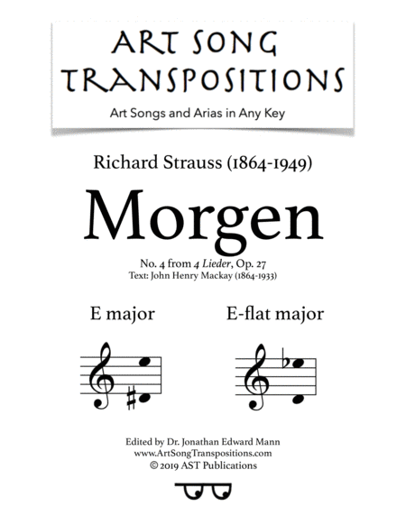 Morgen Op 27 No 4 In 2 Medium Keys E E Flat Major Sheet Music