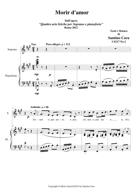 Free Sheet Music Morir D Amor Soprano And Piano