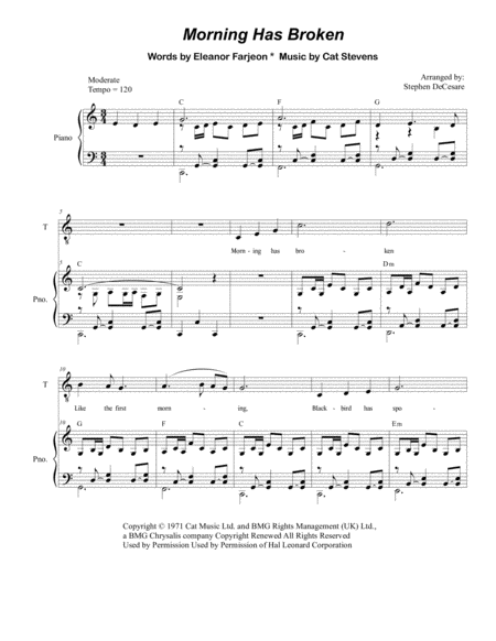 Free Sheet Music Morning Has Broken For 2 Part Choir Sop Ten