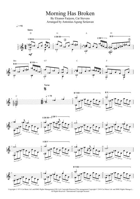 Morning Has Broken Solo Guitar Score Sheet Music