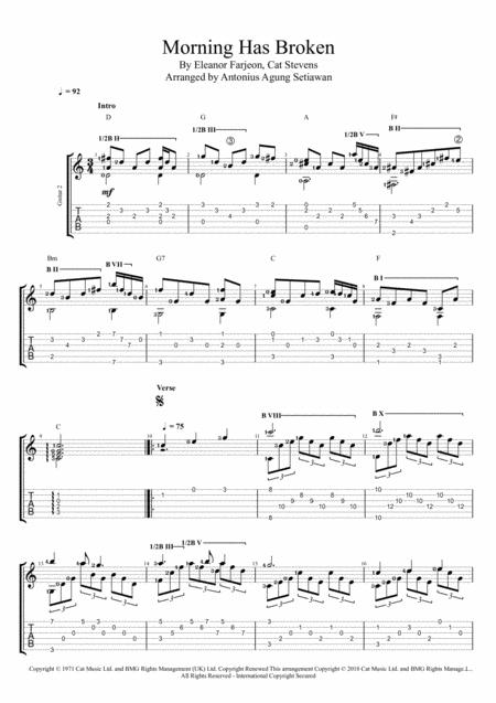 Morning Has Broken Solo Guitar Tablature Sheet Music