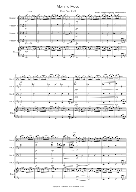 Morning Mood From Peer Gynt For Bassoon Quartet Sheet Music