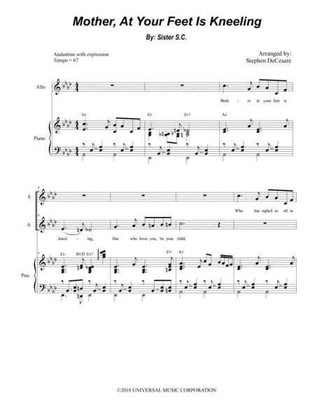 Mother At Your Feet Is Kneeling Duet For Soprano Alto Solo Sheet Music