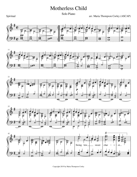 Free Sheet Music Motherless Child Solo Piano Transcription
