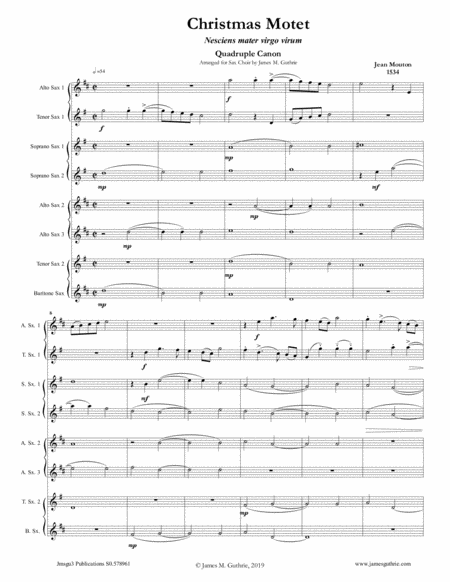 Mouton Christmas Motet For Sax Choir Sheet Music