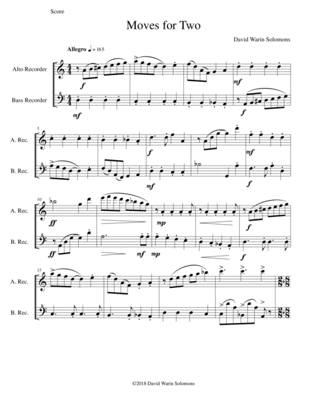 Moves For Two For Alto And Bass Recorders Sheet Music