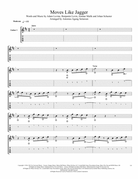 Free Sheet Music Moves Like Jagger Fingerstyle Guitar Quartet