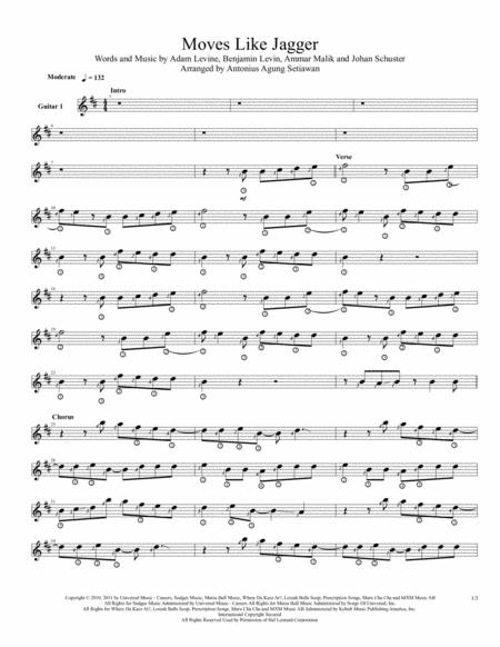 Free Sheet Music Moves Like Jagger Quartet Guitar Score