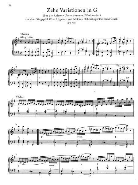 Mozart 10 Variations In G Major On The Aria Unser Dummer Pbel Meint From La Rencontre Imprvue By Christoph Willibald Gluck K 455 Sheet Music