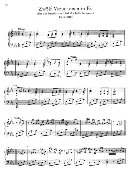 Mozart 12 Variations In E Major On The French Song La Belle Franoise K 353 Sheet Music