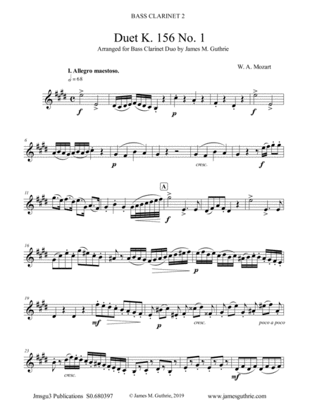 Mozart 3 Duets K 156 Complete For Bass Clarinet Duo Sheet Music