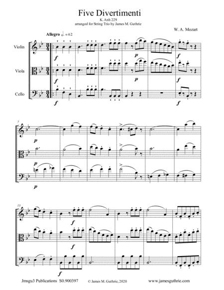 Free Sheet Music Mozart 5 Divertimenti K Anh 229 Complete For String Trio
