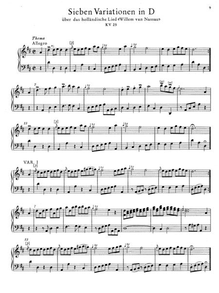 Free Sheet Music Mozart 7 Variations In D K 25 On Willem Van Nassau Original Version