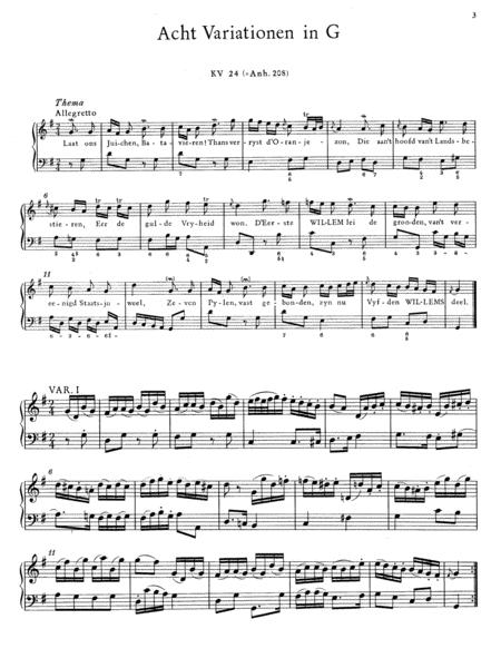 Mozart 8 Variations In G Major On A Dutch Song K 24 Original Version Sheet Music