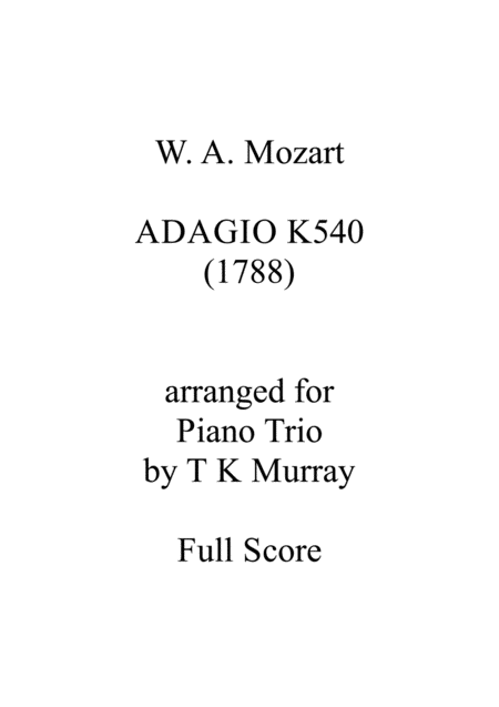 Mozart Adagio In B Minor K 540 Oboe Bassoon Piano Sheet Music