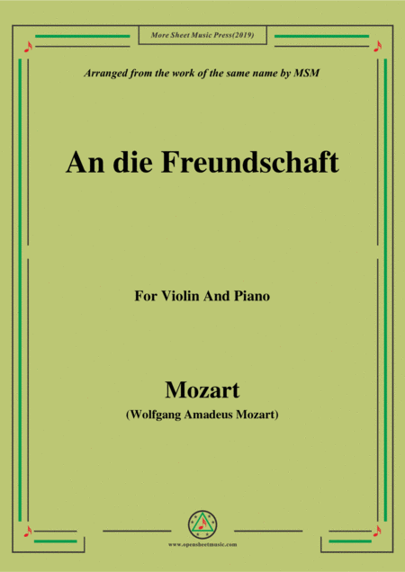 Free Sheet Music Mozart An Die Freundschaft For Violin And Piano