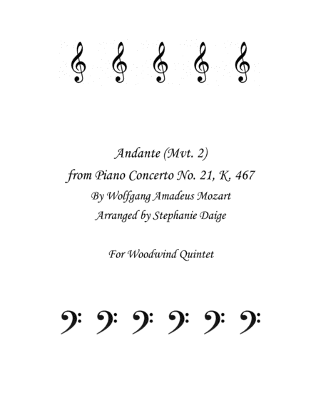 Free Sheet Music Mozart Andante From Piano Concerto No 21 For Woodwind Quintet