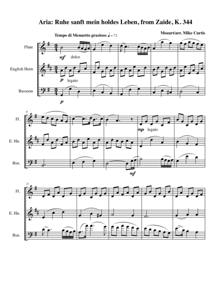 Mozart Aria Ruhe Sanft Mein Holdes Leben For Flute Clarinet Bassoon Sheet Music