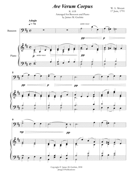 Free Sheet Music Mozart Ave Verum Corpus For Bassoon Piano