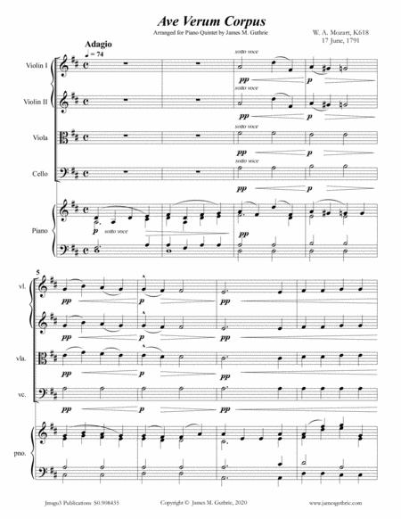 Mozart Ave Verum Corpus For Piano Quintet Sheet Music