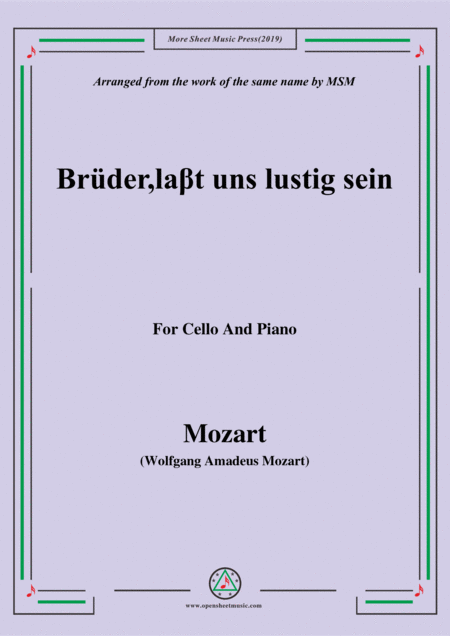 Free Sheet Music Mozart Brder Lat Uns Lustig Sein For Cello And Piano