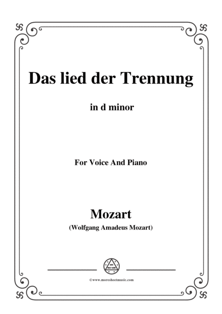 Mozart Das Lied Der Trennung In D Minor For Voice And Piano Sheet Music