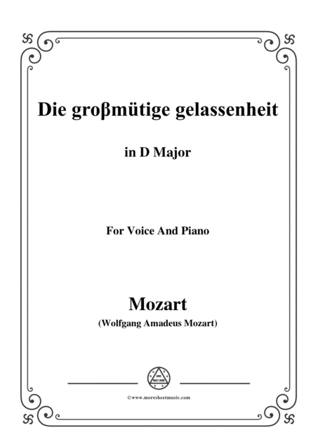 Mozart Die Gro Mtige Gelassenheit In D Major For Voice And Piano Sheet Music