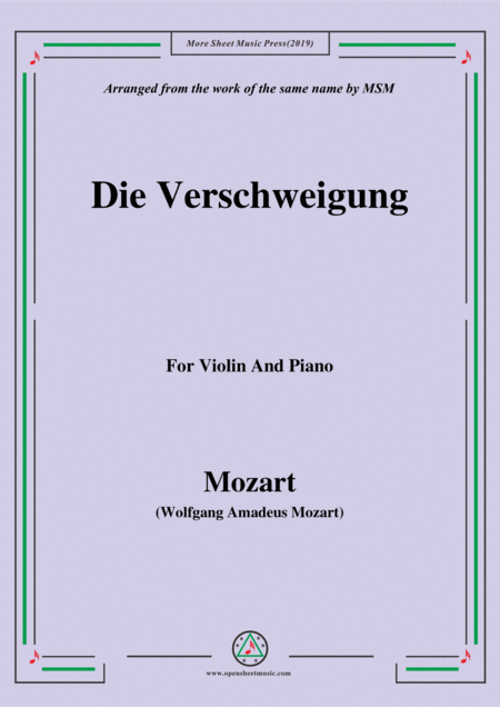 Mozart Die Verschweigung For Violin And Piano Sheet Music