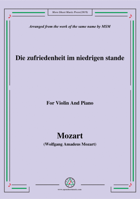 Mozart Die Zufriedenheit Im Niedrigen Stande For Violin And Piano Sheet Music