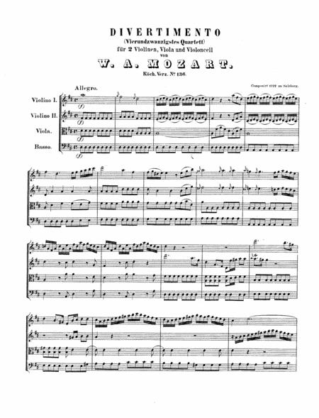 Mozart Divertimento In D Major K 136 Original Complete Version Sheet Music