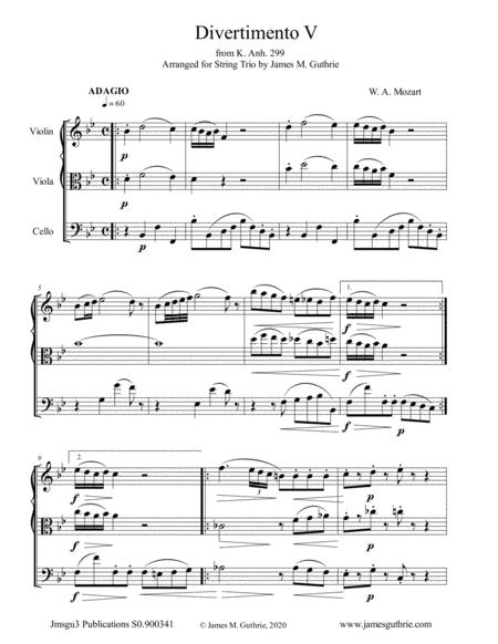 Mozart Divertimento No 5 For String Trio Sheet Music