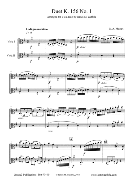 Mozart Duet K 156 No 1 For Viola Duo Sheet Music