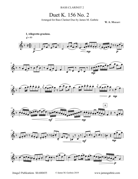 Free Sheet Music Mozart Duet K 156 No 2 For Bass Clarinet Duo