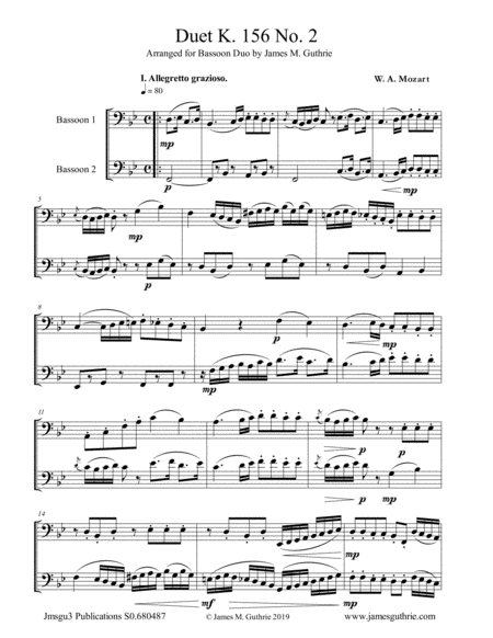 Mozart Duet K 156 No 2 For Bassoon Duo Sheet Music