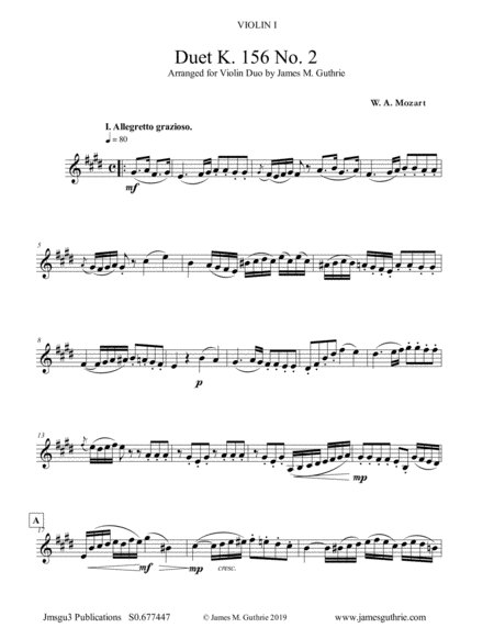 Mozart Duet K 156 No 2 For Violin Duo Sheet Music