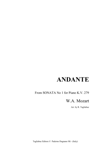 Mozart Easy Piano Andante From Sonata Kv 279 Sheet Music