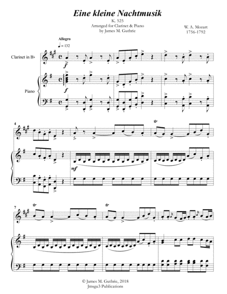 Mozart Eine Kleine Nachtmusik For Clarinet Piano Sheet Music