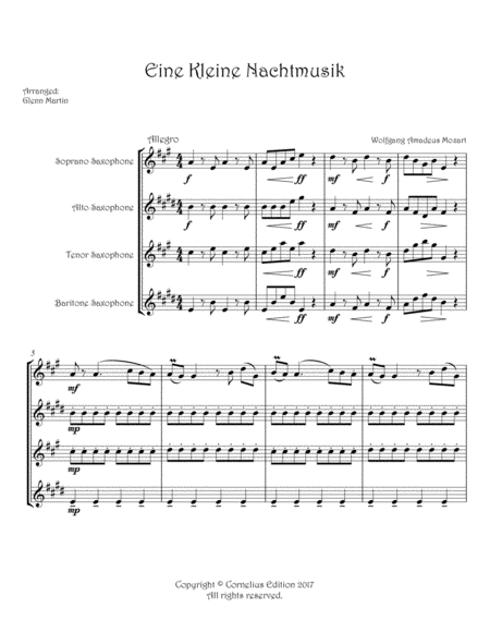 Free Sheet Music Mozart Eine Kleine Nachtmusik Saxophone Quartet