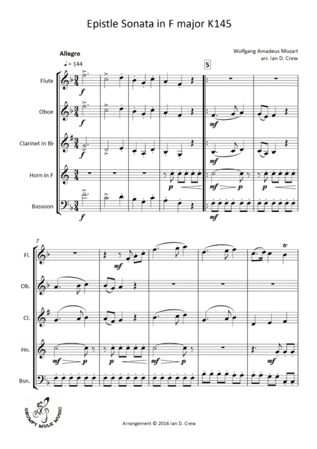 Free Sheet Music Mozart Epistle Sonata In F K145
