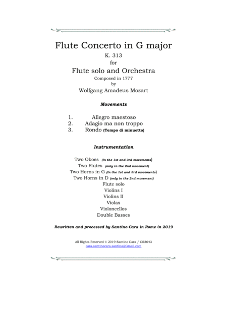 Mozart Flute Concerto In G Major K 313 For Flute And Orchestra Score And Parts Sheet Music