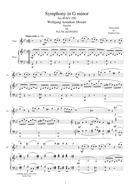 Free Sheet Music Mozart Full Symphony In G Minor No 40 K 550 For Flute And Piano